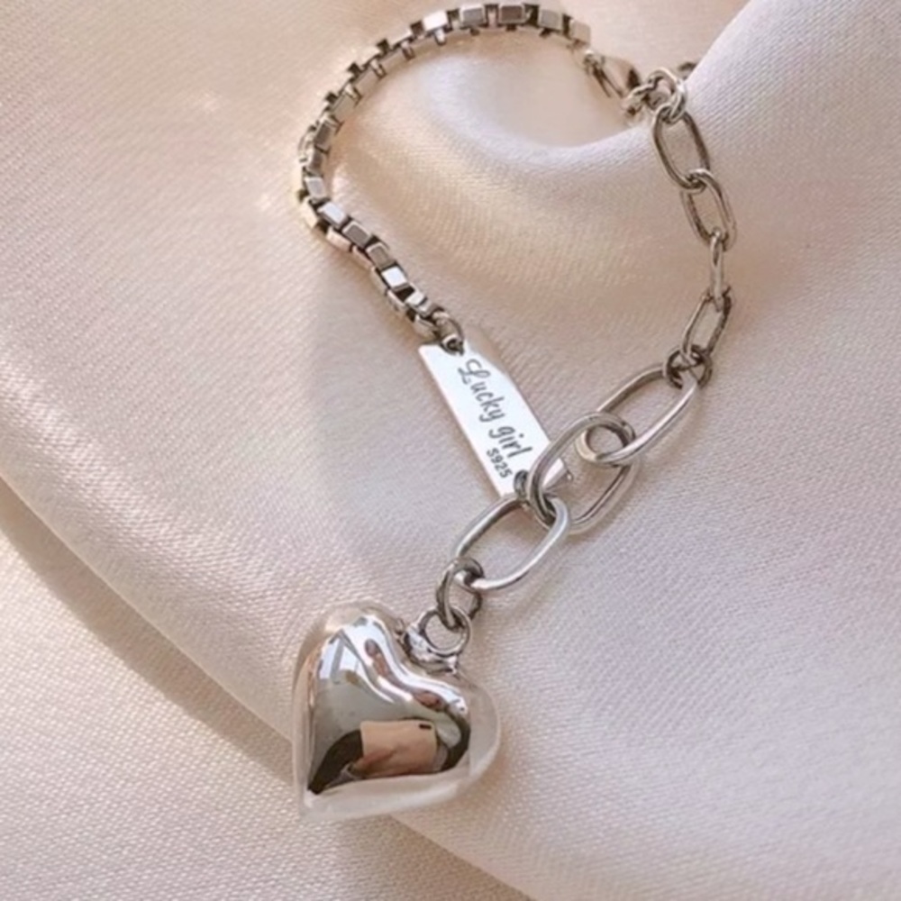 HEART 925 STERLING SILVER BRACELET LINK Paperclip ✅